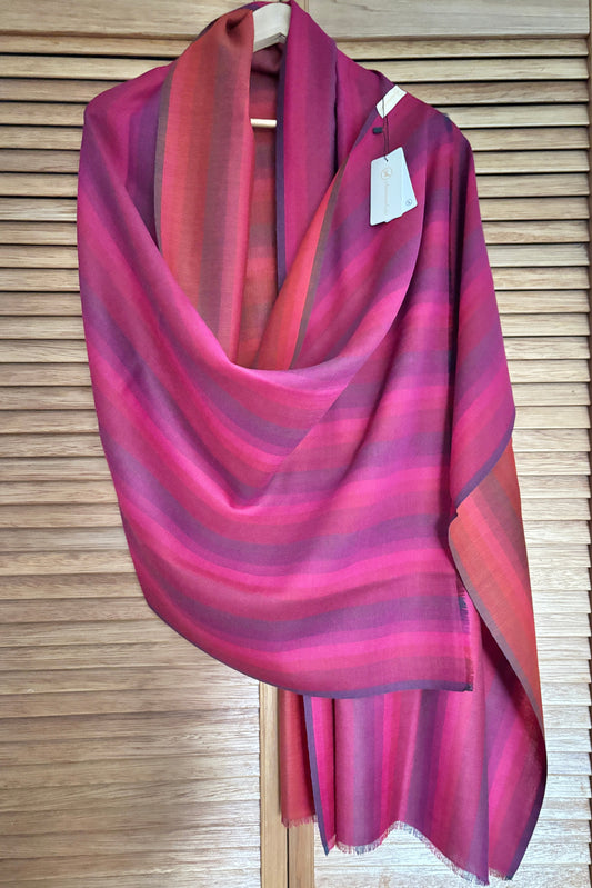 Hot pink and rust colour lined wool stole