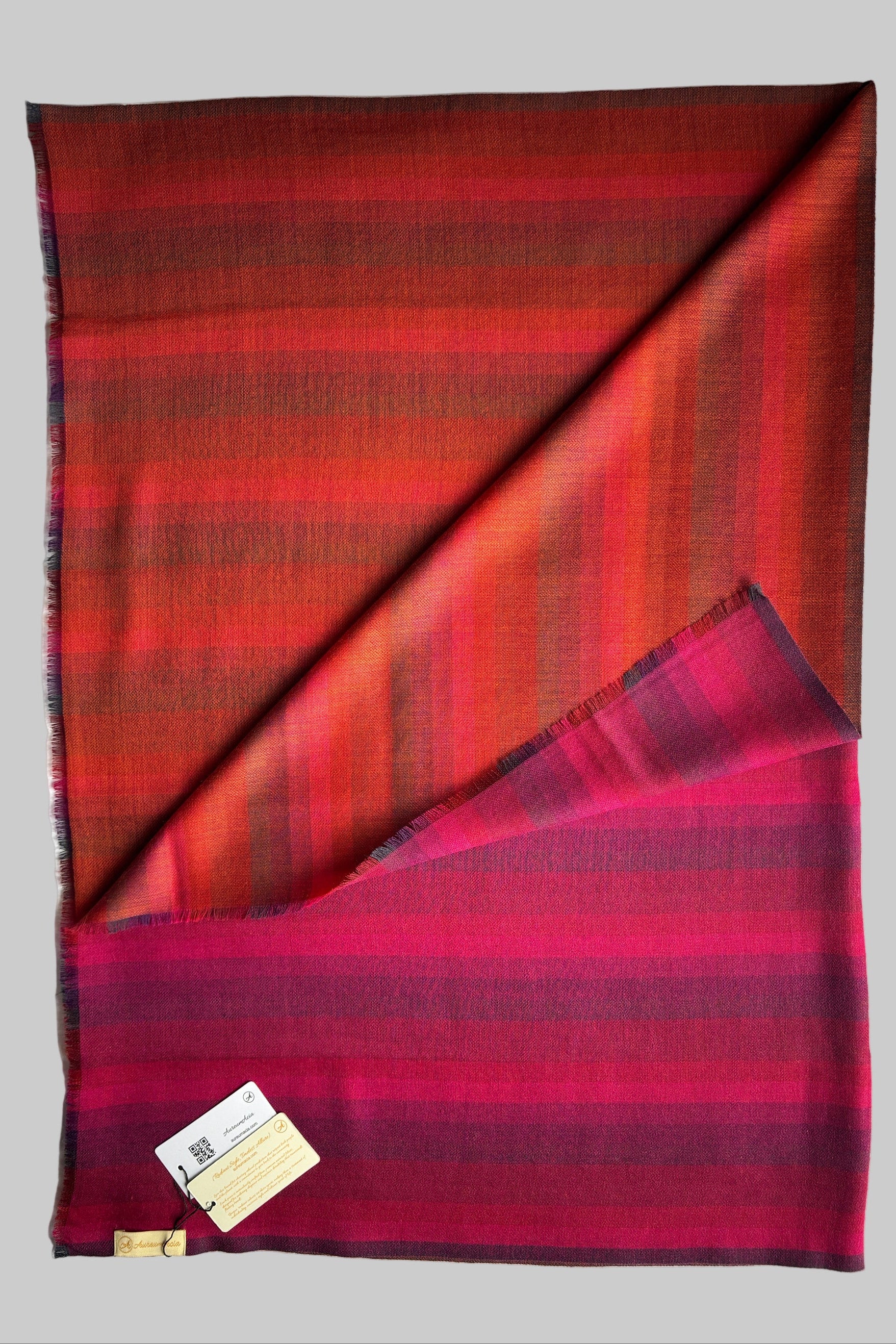 Hot pink and rust colour lined wool stole