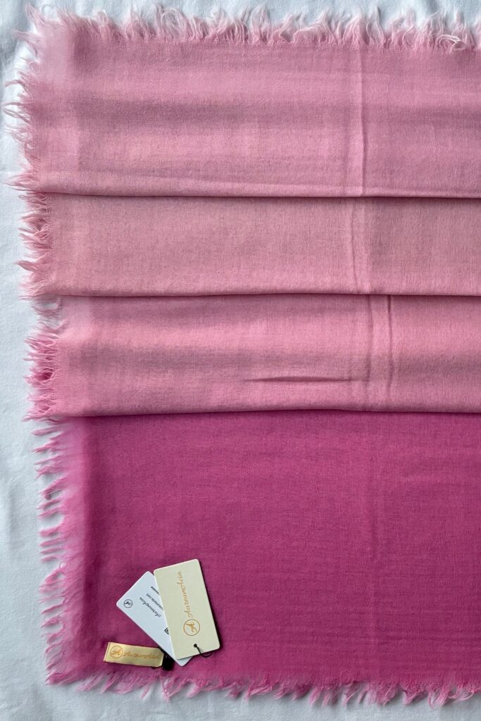 Super Fine Wool Scarf with Ombre pattern and in shades of pink