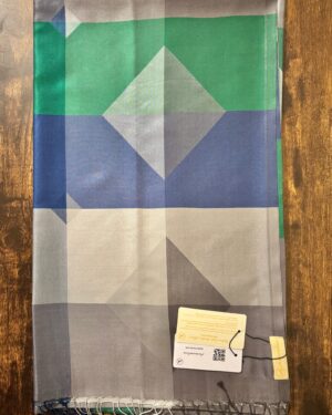 100% Silk -Designer Scarf- Green, Blue, Silver and Grey