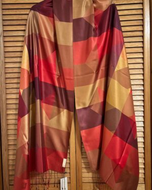 100% Silk -Designer Scarf-Red, Maroon, Copper & Golden