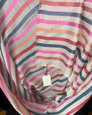 Stone Coloured Scarf with Multicolour Stripes