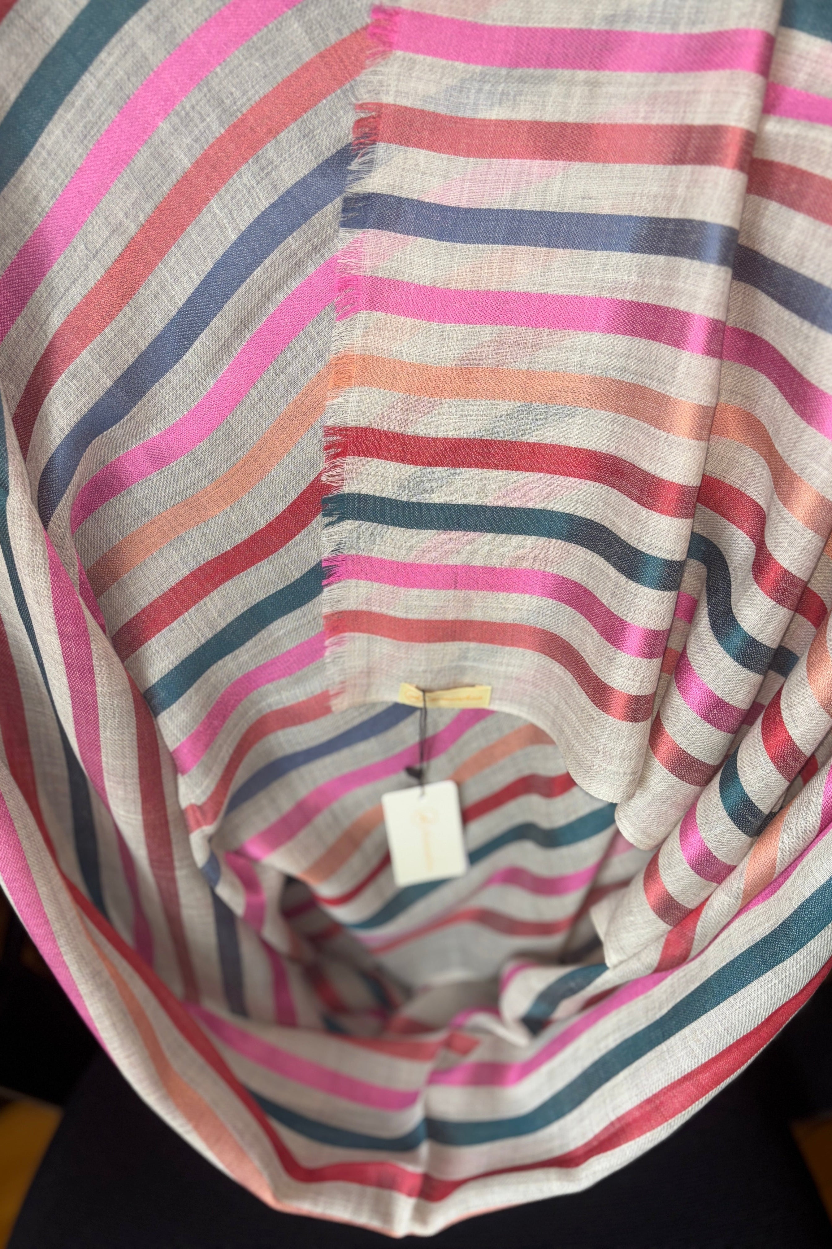 Stone Coloured Scarf with Multicolour Stripes