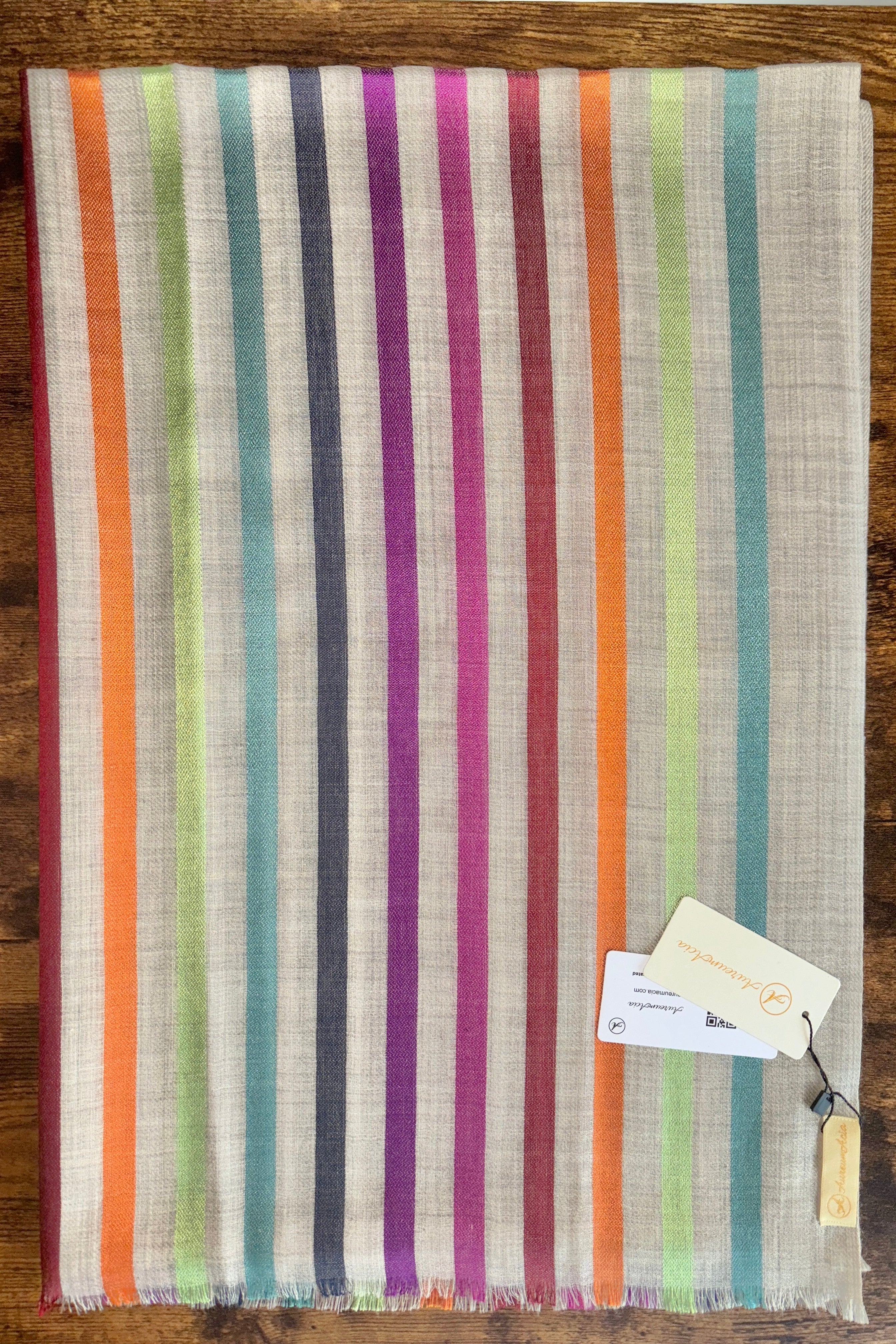 Stone Coloured Scarf with Multicolour Stripes