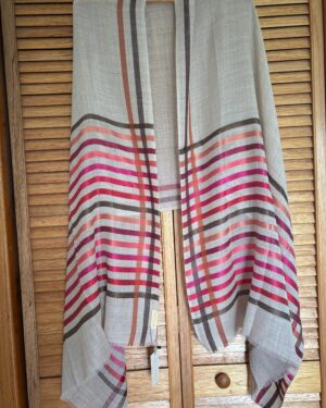 Wool-Silk Scarf with Rainbow Edge-Light Grey