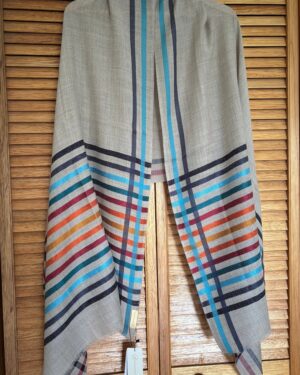 Wool-Silk Scarf with Rainbow Edge-Grey