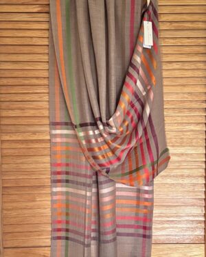 Brown Wool-Silk Scarf with Rainbow Edge
