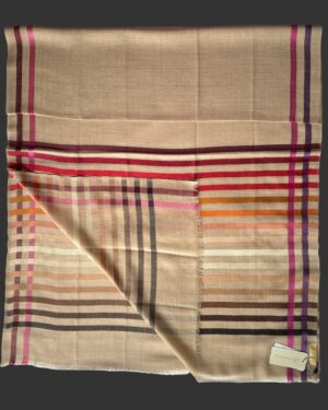 Light Brown coloured Wool-Silk Scarf with Rainbow Edge