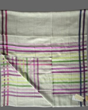 Light Blue coloured Wool-Silk Scarf with Rainbow Edge