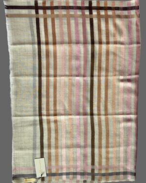 Cream coloured Wool-Silk Scarf with Rainbow Edge