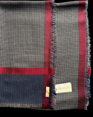 Navy Blue & Maroon Wool-Silk Scarf