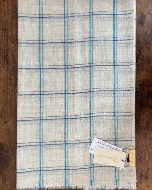 Cream Scarf-Check Pattern-Blue & Grey