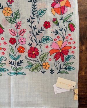 Woollen Scarf with Multicolour Silk Embroidery