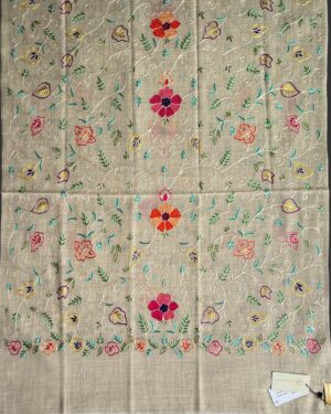 Floral embroidered scarf on a beige base
