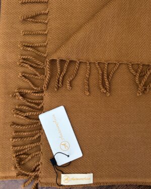 Bronze herringbone wool scarf with fringes on ends