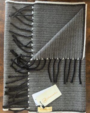 Black and white fringed at ends herringbone scarf