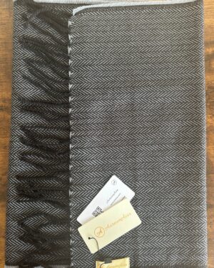 Black and silver grey herringbone woollen scarf with fringes on ends